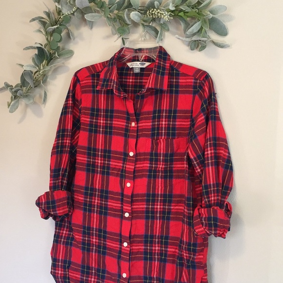 Old Navy Tops - Old Navy red plaid flannel shirt M